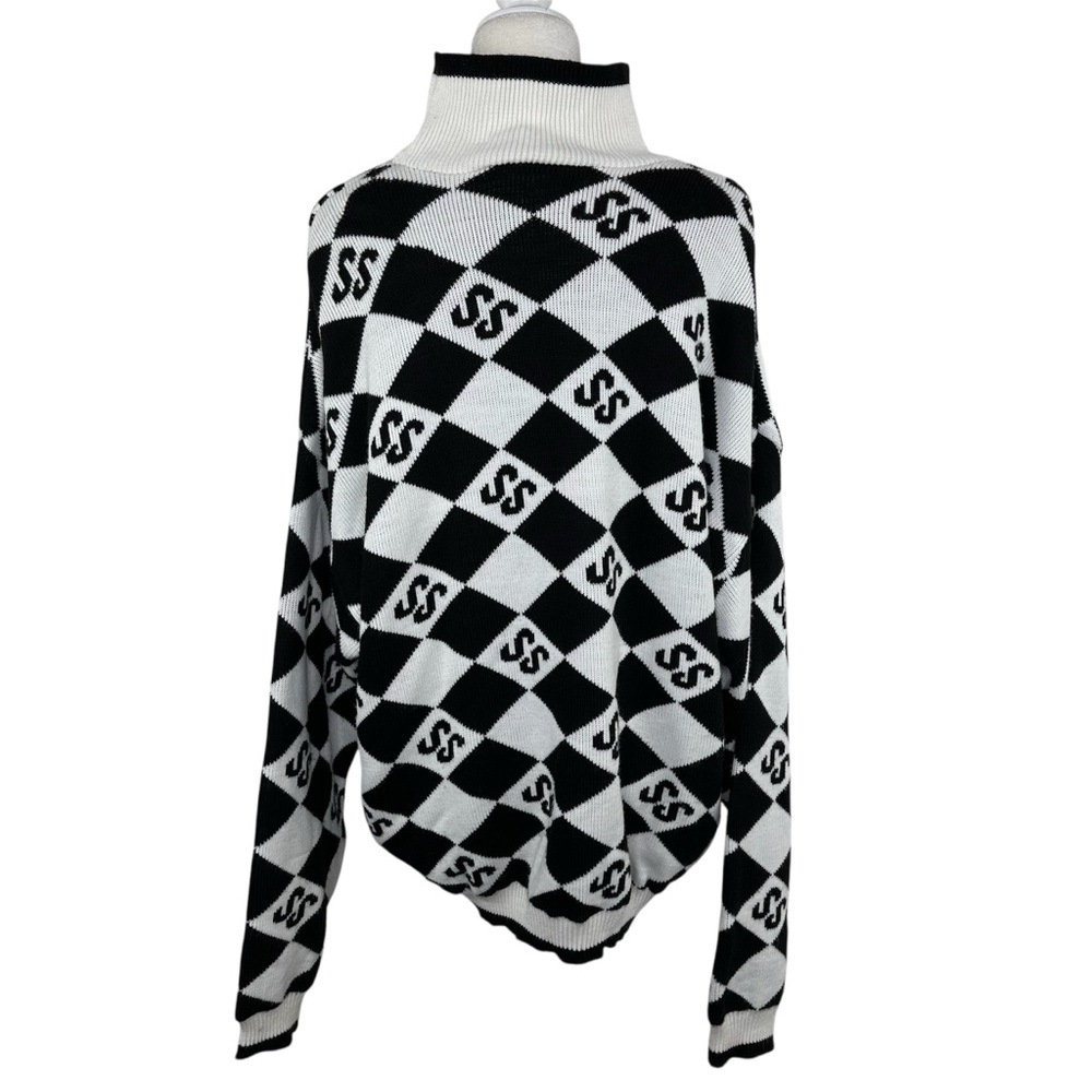 Sisters+Seekers Black & White Slouchy Funnel Neck SS Logo Knit Sweater Pullover - Picture 4 of 9